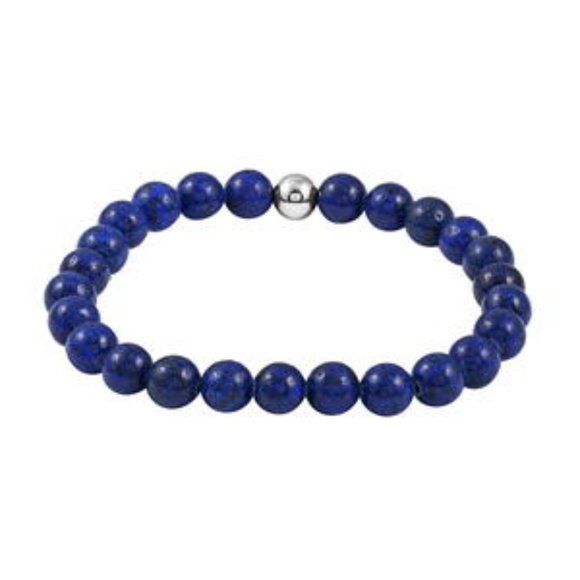 Lapis Lazuli Beaded Stretch Bracelet in Stainless Steel 60.50 ctw is 8 inches - Picture 5 of 6